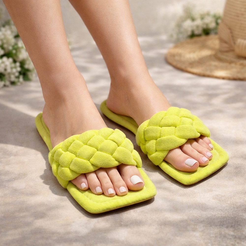 Lime Braided Slide Sandals
